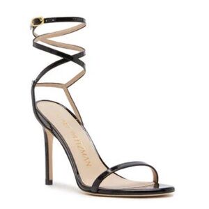 NEW Stuart Weitzman Black Patent Barelynude Sandal
